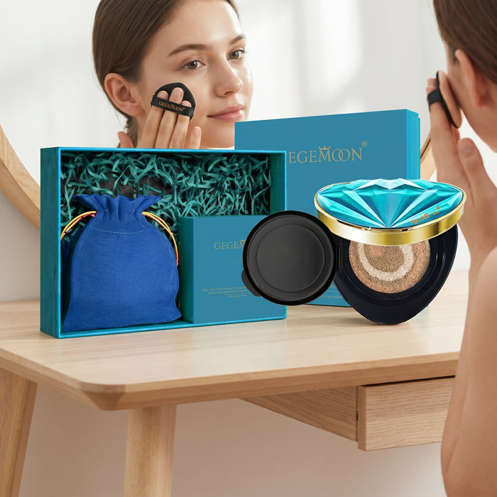 2-in-1 Fancy Air Cushion Foundation & Concealer – Lightweight Full Coverage, Natural Glow & Long-Lasting Makeup (Shade 2)