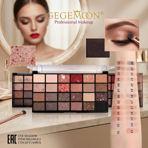 24-Color Eyeshadow Palette – Complete Matte, Shimmer & Glitter Shades for Professional Eye Makeup