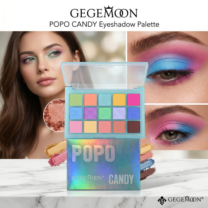 Popo Candy 15-Color Eyeshadow Palette – Fun & Playful Pink, Purple & Sweet Shades for Bold Eye Looks