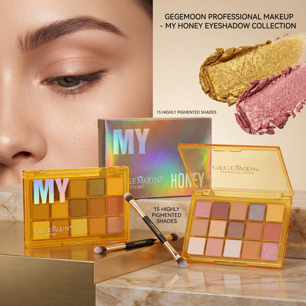 My Honey 15-Color Eyeshadow Palette – Warm Nude & Golden Shades for Everyday & Glam Eye Makeup