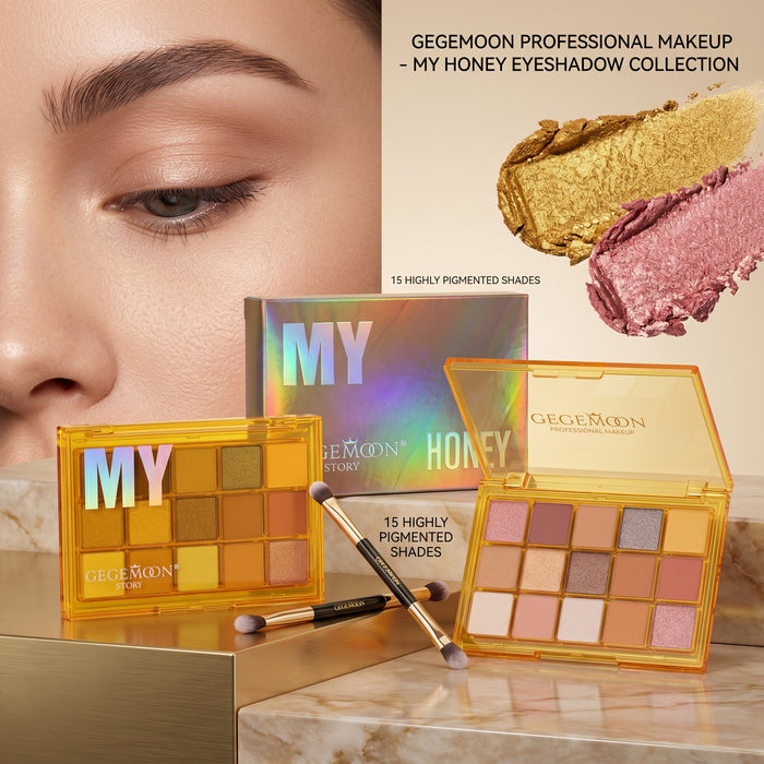 My Honey 15-Color Eyeshadow Palette – Warm Nude & Golden Shades for Everyday & Glam Eye Makeup