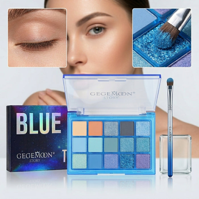 Blue Toning 15-Color Eyeshadow Palette – Smoky, Cool & Icy Shades for Dramatic Eye Makeup Looks