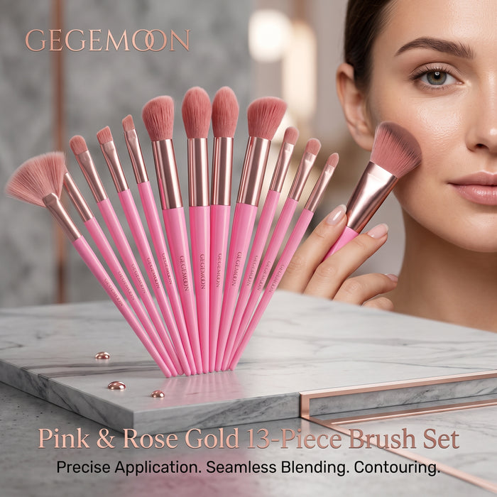 13-in-1 Professional Makeup Brush Set – Complete Face & Eye Blending, Contouring & Application Kit with Pouch