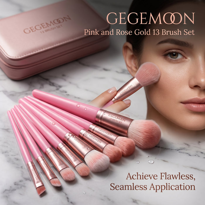13-in-1 Professional Makeup Brush Set – Complete Face & Eye Blending, Contouring & Application Kit with Pouch