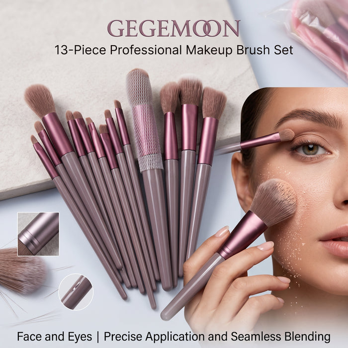 13-in-1 Professional Makeup Brush Set – Complete Face & Eye Blending, Contouring & Application Kit with Pouch