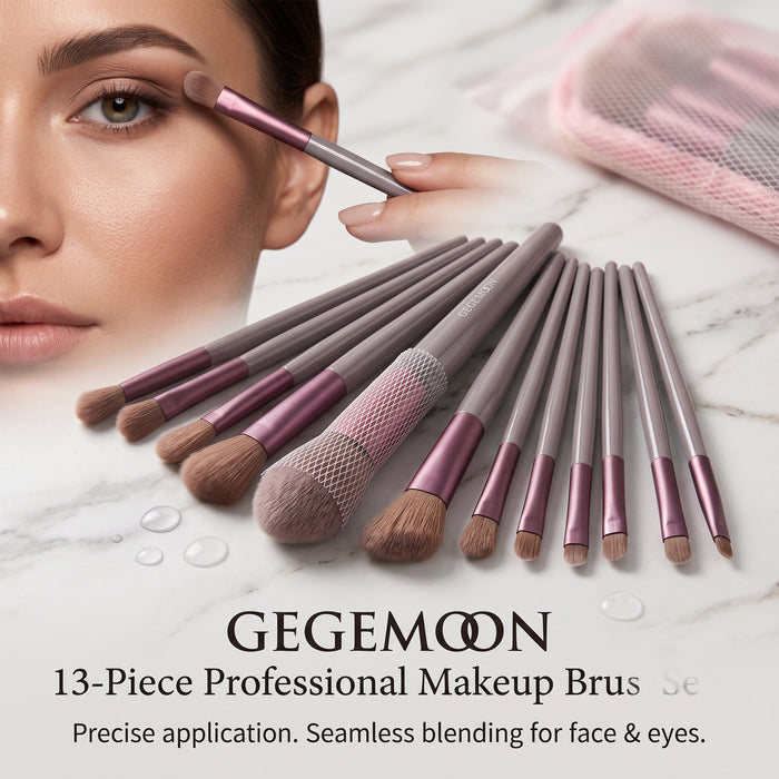 13-in-1 Professional Makeup Brush Set – Complete Face & Eye Blending, Contouring & Application Kit with Pouch