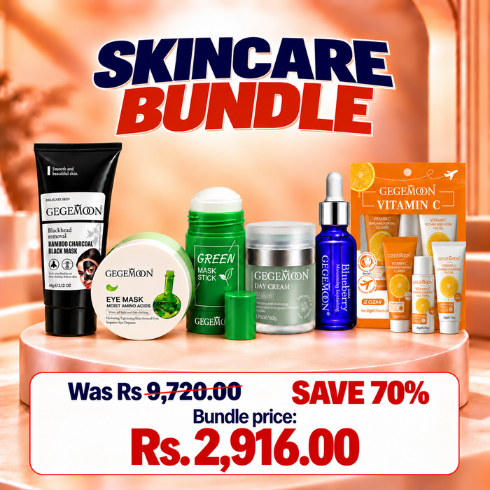 GEGEMOON 6-in-1 Skincare Bundle – Charcoal Mask + Eye Mask + Green Stick + Day Cream + Serum + Vitamin C Kit