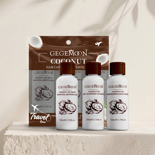 Coconut Oil Hair Care Travel Set – Anti-Dandruff Shampoo, Nourishing Hair Mask & Shower Gel
