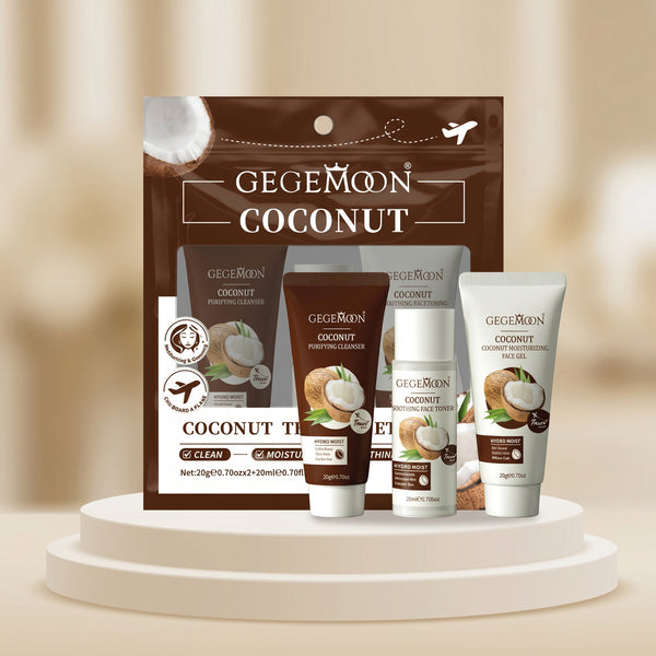 Coconut 3-in-1 Complete Skincare Travel Set – Compact Daily Beauty Kit for On-the-Go Skin Care